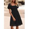 imagePRETTYGARDEN Womens Summer Puff Sleeve Mini Dress Off Shoulder Eyelet Smocked A Line Casual Babydoll Short DressesBlack