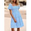 imagePRETTYGARDEN Womens Summer Puff Sleeve Mini Dress Off Shoulder Eyelet Smocked A Line Casual Babydoll Short DressesBlue