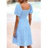 imagePRETTYGARDEN Womens Summer Puff Sleeve Mini Dress Off Shoulder Eyelet Smocked A Line Casual Babydoll Short DressesBlue