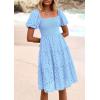 imagePRETTYGARDEN Womens Summer Puff Sleeve Mini Dress Off Shoulder Eyelet Smocked A Line Casual Babydoll Short DressesBlue