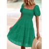 imagePRETTYGARDEN Womens Summer Puff Sleeve Mini Dress Off Shoulder Eyelet Smocked A Line Casual Babydoll Short DressesGreen