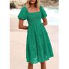 imagePRETTYGARDEN Womens Summer Puff Sleeve Mini Dress Off Shoulder Eyelet Smocked A Line Casual Babydoll Short DressesGreen