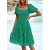 imagePRETTYGARDEN Womens Summer Puff Sleeve Mini Dress Off Shoulder Eyelet Smocked A Line Casual Babydoll Short DressesGreen