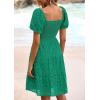 imagePRETTYGARDEN Womens Summer Puff Sleeve Mini Dress Off Shoulder Eyelet Smocked A Line Casual Babydoll Short DressesGreen