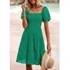 imagePRETTYGARDEN Womens Summer Puff Sleeve Mini Dress Off Shoulder Eyelet Smocked A Line Casual Babydoll Short DressesGreen