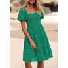 imagePRETTYGARDEN Womens Summer Puff Sleeve Mini Dress Off Shoulder Eyelet Smocked A Line Casual Babydoll Short DressesGreen