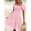 imagePRETTYGARDEN Womens Summer Puff Sleeve Mini Dress Off Shoulder Eyelet Smocked A Line Casual Babydoll Short DressesPink