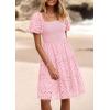 imagePRETTYGARDEN Womens Summer Puff Sleeve Mini Dress Off Shoulder Eyelet Smocked A Line Casual Babydoll Short DressesPink