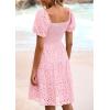 imagePRETTYGARDEN Womens Summer Puff Sleeve Mini Dress Off Shoulder Eyelet Smocked A Line Casual Babydoll Short DressesPink