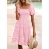 imagePRETTYGARDEN Womens Summer Puff Sleeve Mini Dress Off Shoulder Eyelet Smocked A Line Casual Babydoll Short DressesPink