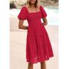imagePRETTYGARDEN Womens Summer Puff Sleeve Mini Dress Off Shoulder Eyelet Smocked A Line Casual Babydoll Short DressesRed
