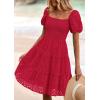 imagePRETTYGARDEN Womens Summer Puff Sleeve Mini Dress Off Shoulder Eyelet Smocked A Line Casual Babydoll Short DressesRed