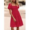 imagePRETTYGARDEN Womens Summer Puff Sleeve Mini Dress Off Shoulder Eyelet Smocked A Line Casual Babydoll Short DressesRed