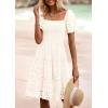 imagePRETTYGARDEN Womens Summer Puff Sleeve Mini Dress Off Shoulder Eyelet Smocked A Line Casual Babydoll Short DressesWhite