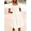 imagePRETTYGARDEN Womens Summer Puff Sleeve Mini Dress Off Shoulder Eyelet Smocked A Line Casual Babydoll Short DressesWhite