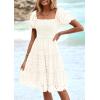 imagePRETTYGARDEN Womens Summer Puff Sleeve Mini Dress Off Shoulder Eyelet Smocked A Line Casual Babydoll Short DressesWhite