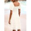 imagePRETTYGARDEN Womens Summer Puff Sleeve Mini Dress Off Shoulder Eyelet Smocked A Line Casual Babydoll Short DressesWhite