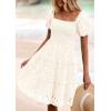 imagePRETTYGARDEN Womens Summer Puff Sleeve Mini Dress Off Shoulder Eyelet Smocked A Line Casual Babydoll Short DressesWhite