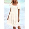 imagePRETTYGARDEN Womens Summer Puff Sleeve Mini Dress Off Shoulder Eyelet Smocked A Line Casual Babydoll Short DressesWhite
