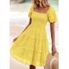 imagePRETTYGARDEN Womens Summer Puff Sleeve Mini Dress Off Shoulder Eyelet Smocked A Line Casual Babydoll Short DressesYellow