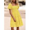 imagePRETTYGARDEN Womens Summer Puff Sleeve Mini Dress Off Shoulder Eyelet Smocked A Line Casual Babydoll Short DressesYellow