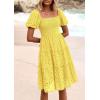 imagePRETTYGARDEN Womens Summer Puff Sleeve Mini Dress Off Shoulder Eyelet Smocked A Line Casual Babydoll Short DressesYellow