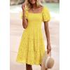imagePRETTYGARDEN Womens Summer Puff Sleeve Mini Dress Off Shoulder Eyelet Smocked A Line Casual Babydoll Short DressesYellow