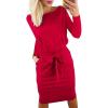 imagePRETTYGARDEN Womens Fall Bodycon Party Dress Casual Long Sleeve Tie Waist Fitted Sheath Pencil Dresses with PocketsRed
