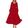 imagePRETTYGARDEN Womens Smocked Spring Maxi Dress Casual Fall Long Sleeve Square Neck Tiered A Line Flowy Dresses with PocketsRed