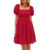 imagePRETTYGARDEN Womens Summer Puff Sleeve Mini Dress Off Shoulder Eyelet Smocked A Line Casual Babydoll Short DressesRed