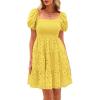 imagePRETTYGARDEN Womens Summer Puff Sleeve Mini Dress Off Shoulder Eyelet Smocked A Line Casual Babydoll Short DressesYellow