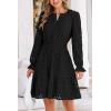 imagePRETTYGARDEN Womens 2025 Long Sleeve Mini Dress Eyelet V Neck A Line Casual Elegant Holiday Wedding Guest Party DressesBlack