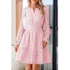 imagePRETTYGARDEN Womens 2025 Long Sleeve Mini Dress Eyelet V Neck A Line Casual Elegant Holiday Wedding Guest Party DressesPink