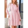 imagePRETTYGARDEN Womens 2025 Long Sleeve Mini Dress Eyelet V Neck A Line Casual Elegant Holiday Wedding Guest Party DressesPink