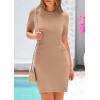 imagePRETTYGARDEN Womens Spring Dresses 2025 Summer Work Business Casual Bodycon Short Sleeve Sweater Cocktail Sheath DressApricot
