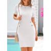 imagePRETTYGARDEN Womens Spring Dresses 2025 Summer Work Business Casual Bodycon Short Sleeve Sweater Cocktail Sheath DressWhite
