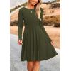 imagePRETTYGARDEN Womens Spring Fall Short Dress Ribbed Knit Crewneck Long Sleeve A Line Flowy Casual Elegant Going Out DressesArmy Green