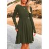 imagePRETTYGARDEN Womens Spring Fall Short Dress Ribbed Knit Crewneck Long Sleeve A Line Flowy Casual Elegant Going Out DressesArmy Green