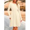imagePRETTYGARDEN Womens Spring Fall Short Dress Ribbed Knit Crewneck Long Sleeve A Line Flowy Casual Elegant Going Out DressesBeige