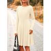 imagePRETTYGARDEN Womens Spring Fall Short Dress Ribbed Knit Crewneck Long Sleeve A Line Flowy Casual Elegant Going Out DressesBeige