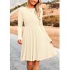 imagePRETTYGARDEN Womens Spring Fall Short Dress Ribbed Knit Crewneck Long Sleeve A Line Flowy Casual Elegant Going Out DressesBeige