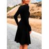 imagePRETTYGARDEN Womens Spring Fall Short Dress Ribbed Knit Crewneck Long Sleeve A Line Flowy Casual Elegant Going Out DressesBlack