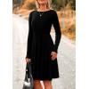 imagePRETTYGARDEN Womens Spring Fall Short Dress Ribbed Knit Crewneck Long Sleeve A Line Flowy Casual Elegant Going Out DressesBlack