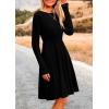 imagePRETTYGARDEN Womens Spring Fall Short Dress Ribbed Knit Crewneck Long Sleeve A Line Flowy Casual Elegant Going Out DressesBlack