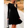 imagePRETTYGARDEN Womens Spring Fall Short Dress Ribbed Knit Crewneck Long Sleeve A Line Flowy Casual Elegant Going Out DressesBlack