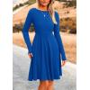 imagePRETTYGARDEN Womens Spring Fall Short Dress Ribbed Knit Crewneck Long Sleeve A Line Flowy Casual Elegant Going Out DressesBlue