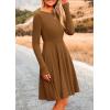 imagePRETTYGARDEN Womens Spring Fall Short Dress Ribbed Knit Crewneck Long Sleeve A Line Flowy Casual Elegant Going Out DressesBrown