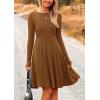 imagePRETTYGARDEN Womens Spring Fall Short Dress Ribbed Knit Crewneck Long Sleeve A Line Flowy Casual Elegant Going Out DressesBrown