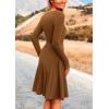 imagePRETTYGARDEN Womens Spring Fall Short Dress Ribbed Knit Crewneck Long Sleeve A Line Flowy Casual Elegant Going Out DressesBrown