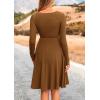 imagePRETTYGARDEN Womens Spring Fall Short Dress Ribbed Knit Crewneck Long Sleeve A Line Flowy Casual Elegant Going Out DressesBrown